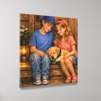 Veterinary Clinic Boy, Girl & Puppy Photo Tile