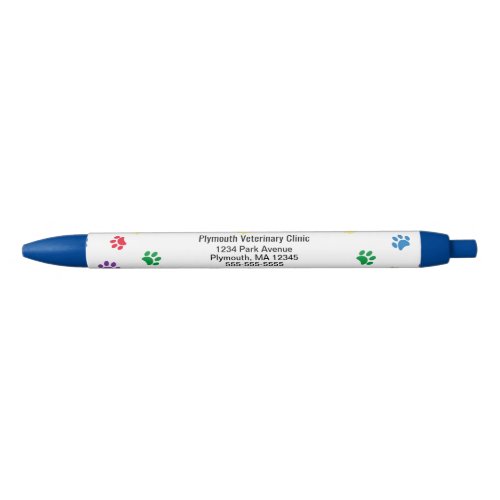 Veterinary Clinic Colorful Animal Paw Prints Black Ink Pen