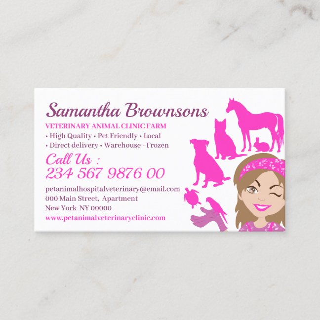 Veterinary Clinic Contact Business Card