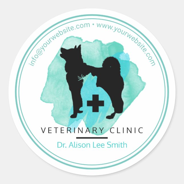 Veterinary Clinic Cross Veterinarian  Classic Round Sticker (Front)