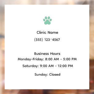 Veterinary Clinic Hours Window Cling