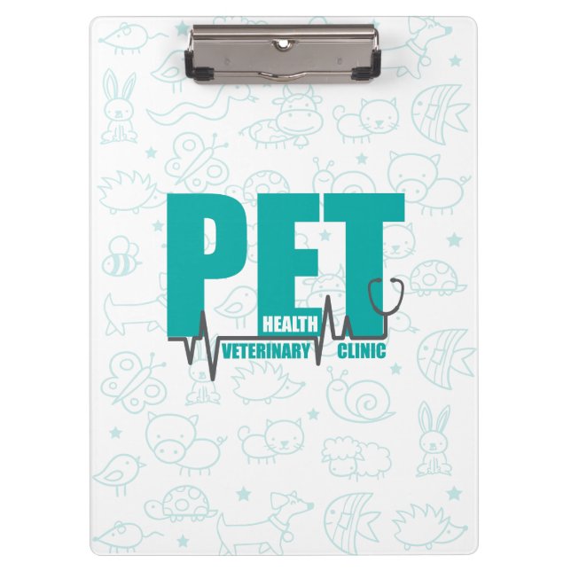 Veterinary Clinic Logo Modern Teal doodle Clipboard (Front)