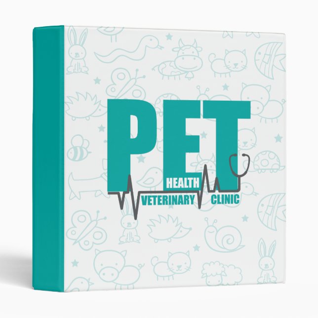 Veterinary Clinic Modern Blue doodle 3 Ring Binder (Front/Spine)