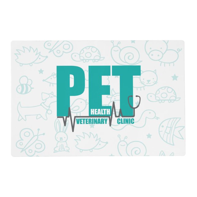Veterinary Clinic Modern Blue Pet Placemat (Front)