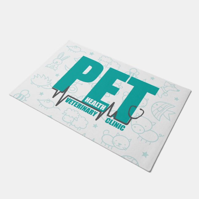 Veterinary Clinic Modern Teal Logo Doormat (Angled)
