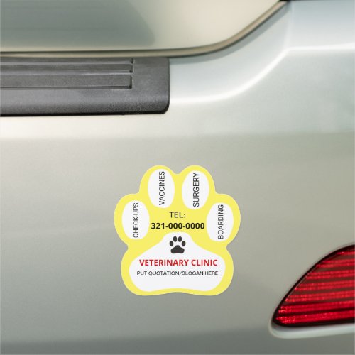Veterinary clinic_ Pet care services paw yellow Car Magnet