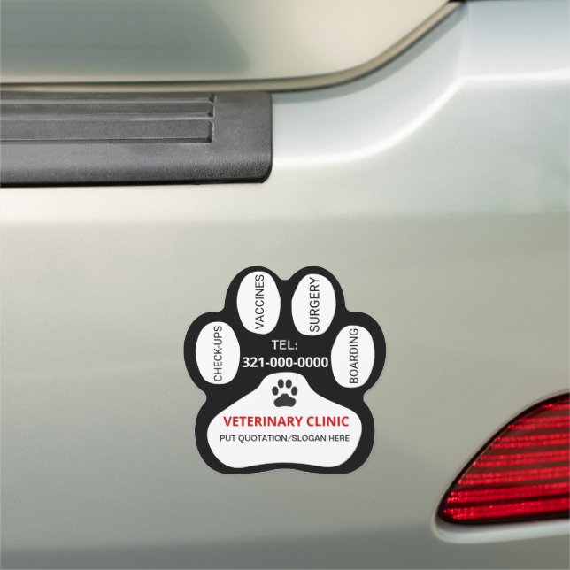 Veterinary clinic- Pet care services white paw Car Magnet (In Situ)