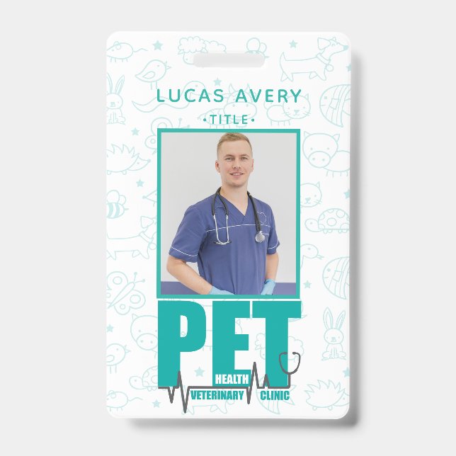 Veterinary Clinic Photo Modern Blue Badge (Front)
