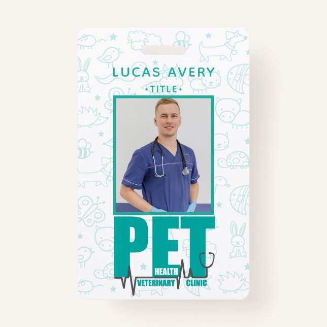 Veterinary Clinic Photo Modern Blue Badge (Front)