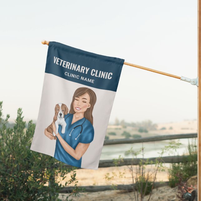 Veterinary Clinic Vet Doctor With Cute Puppy House Flag (Insitu (Back))