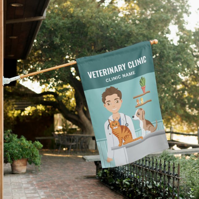 Veterinary Clinic Vet Man Animal Doctor Custom House Flag (In SItu)
