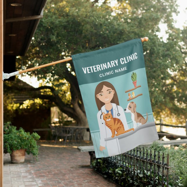 Veterinary Clinic Vet Woman And Pets Custom House Flag (In SItu)