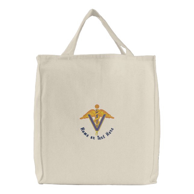 Veterinary Doctor Caduceus - Personalize Embroidered Tote Bag (Front)