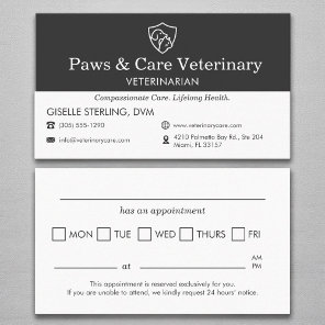 Veterinary Dog Cat Office Appointment Reminder Business Card