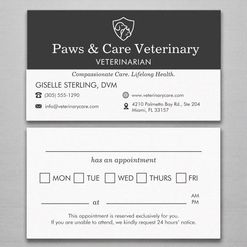 Veterinary Dog Cat Office Appointment Reminder Business Card