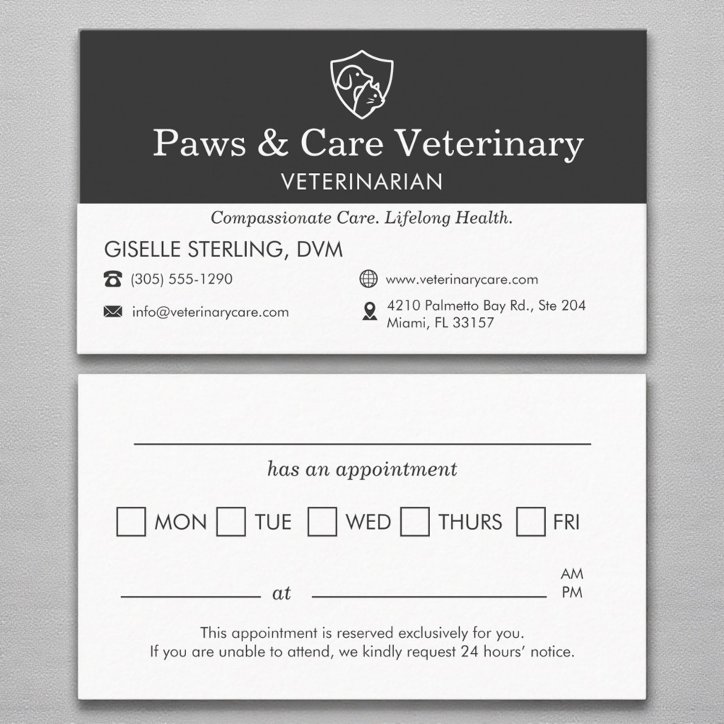 Veterinary Dog Cat Office Appointment Reminder Business Card