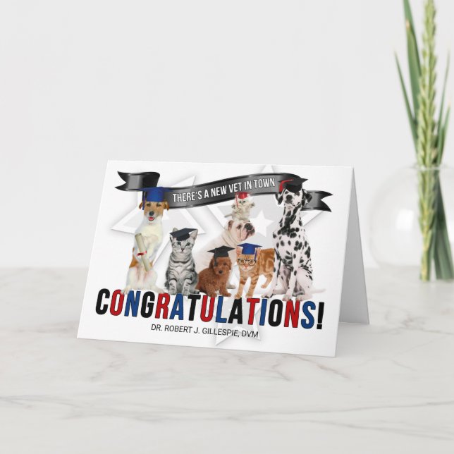 Veterinary Graduate Congratulations Cats and Dogs  Card (Front)
