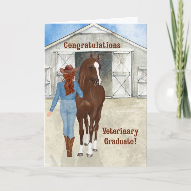 Veterinary Graduate Cowgirl Western Theme Card (Front)