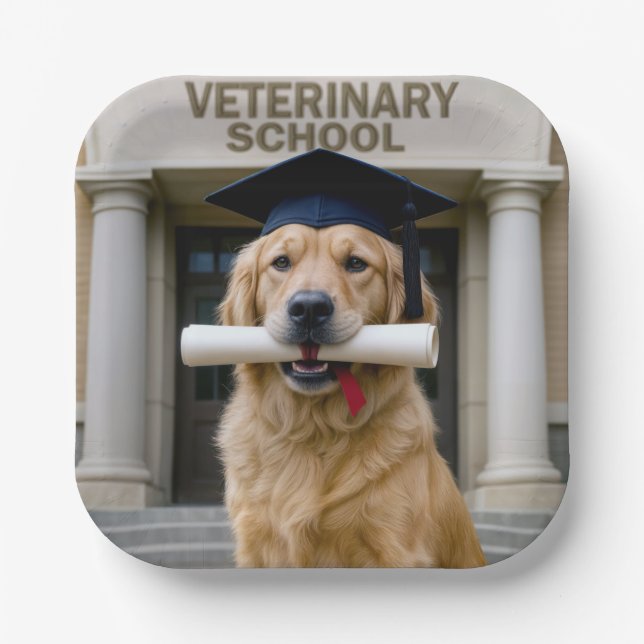 Veterinary Graduate School Golden Retriever Paper Plates (Front)