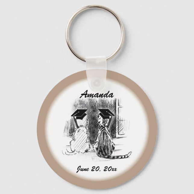 Veterinary Graduation Dog and Cat, Round Gift Keychain (Front)