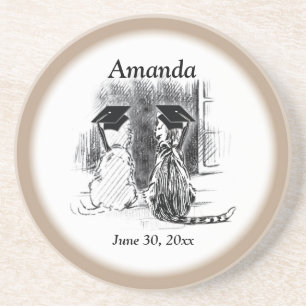 Veterinary Graduation Dog and Cat, Round Gift Sandstone Coaster