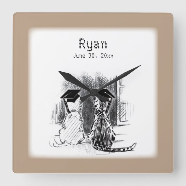 Veterinary Graduation, Dog & Cat, Square Gifts Wall Clock (Front)