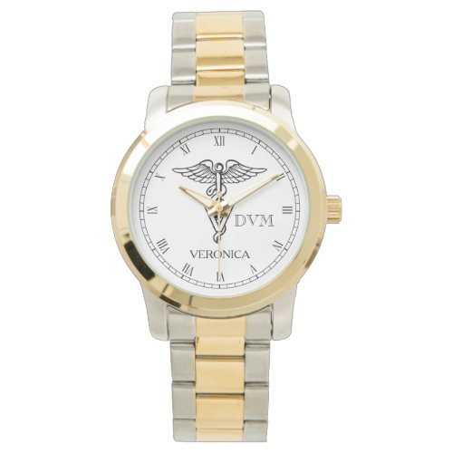 Veterinary Medicine Caduceus Symbol Custom Name Wristwatch