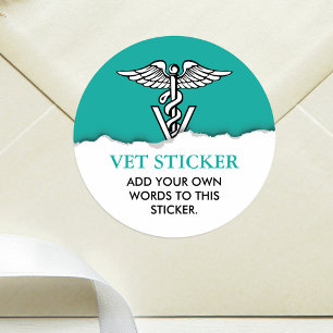 Veterinary Medicine Caduceus Symbol Custom Text Classic Round Sticker