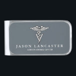 Veterinary Medicine Caduceus Symbol Custom Text Silver Finish Money Clip<br><div class="desc">A veterinarian symbol custom name money clip.</div>