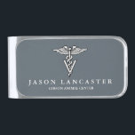 Veterinary Medicine Caduceus Symbol Custom Text Silver Finish Money Clip<br><div class="desc">A veterinarian symbol custom name money clip.</div>