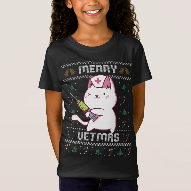 Veterinary Medicine Cute Cat Vet Ugly Christmas Sw T-Shirt (Front)