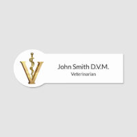 Veterinary Medicine Elegant Gold V Vet Asclepius Name Tag