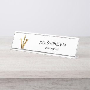 Veterinary Medicine Gold V Vet Asclepius Elegant Desk Name Plate