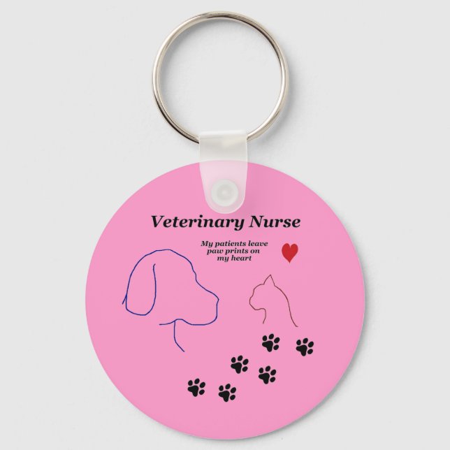 Veterinary Nurse-Paw Prints on My Heart Keychain (Front)