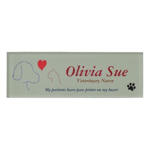 Veterinary Nurse Paw Prints On My Heart Name Tag