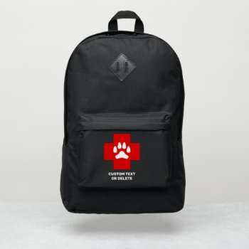Veterinary Paw Print Red Cross Logo Custom Text Port Authority® Backpack by colorfulgalshop at Zazzle