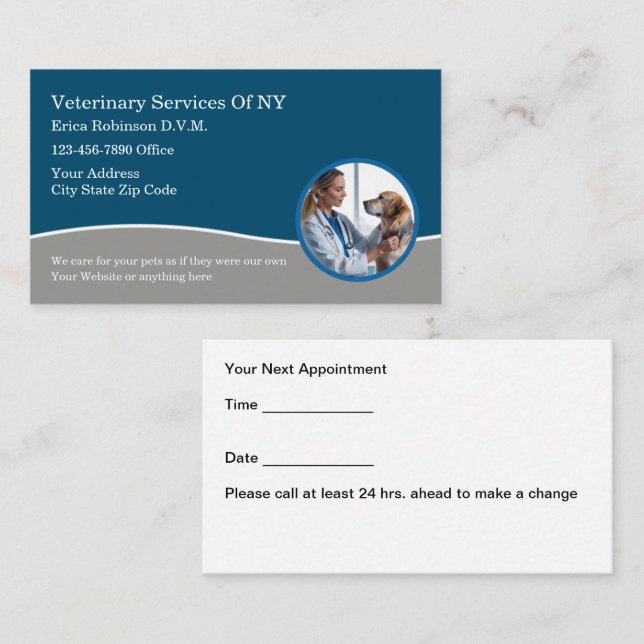 Veterinary Pet Care Services Appointment Business Card (Front/Back)
