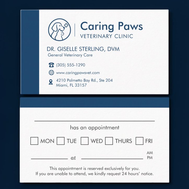 Veterinary Pet Clinic Appointment Reminder Business Card