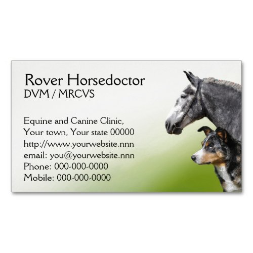 Veterinary practice horses and dogs business card magnet