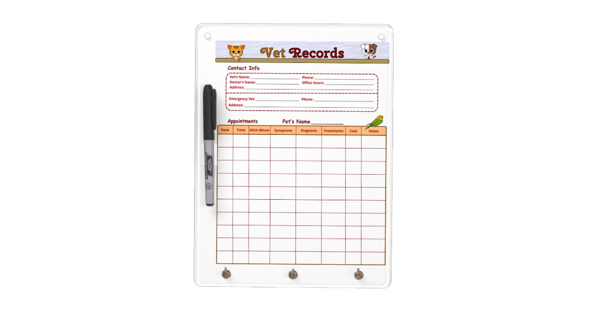 Veterinary Record Dry Erase Board Zazzle