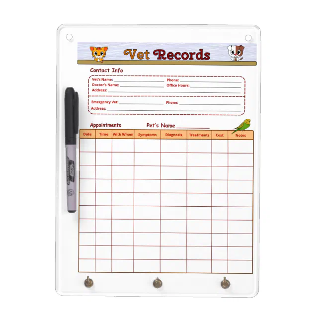 Veterinary Record Dry Erase Board Zazzle