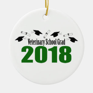 Veterinary School Grad 2018 Caps & Diplomas (Green Ceramic Ornament