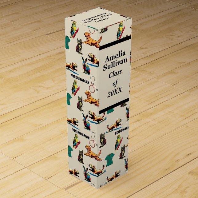Veterinary School Graduation Wine Box (Front)