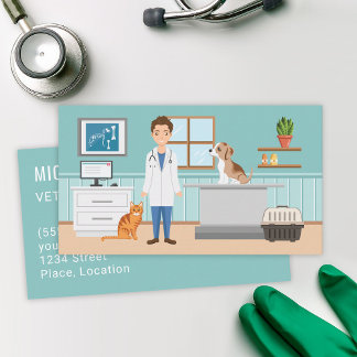 Veterinary Services Vet Man And Pets Animal Clinic Business Card