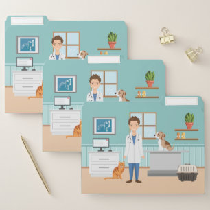 Veterinary Services Vet Man And Pets Animal Clinic File Folder