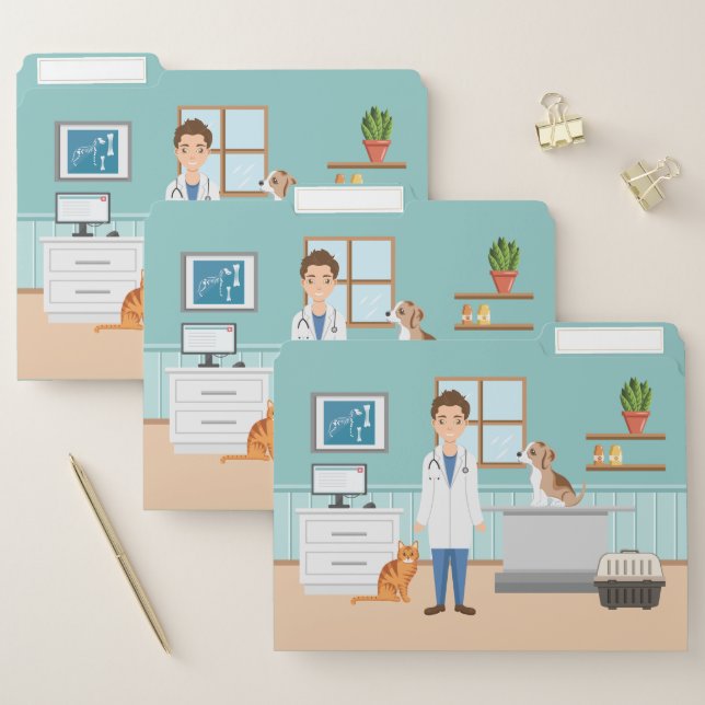 Veterinary Services Vet Man And Pets Animal Clinic File Folder (Set)