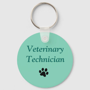 Veterinary Technician/Black Paw Print/Green Keychain