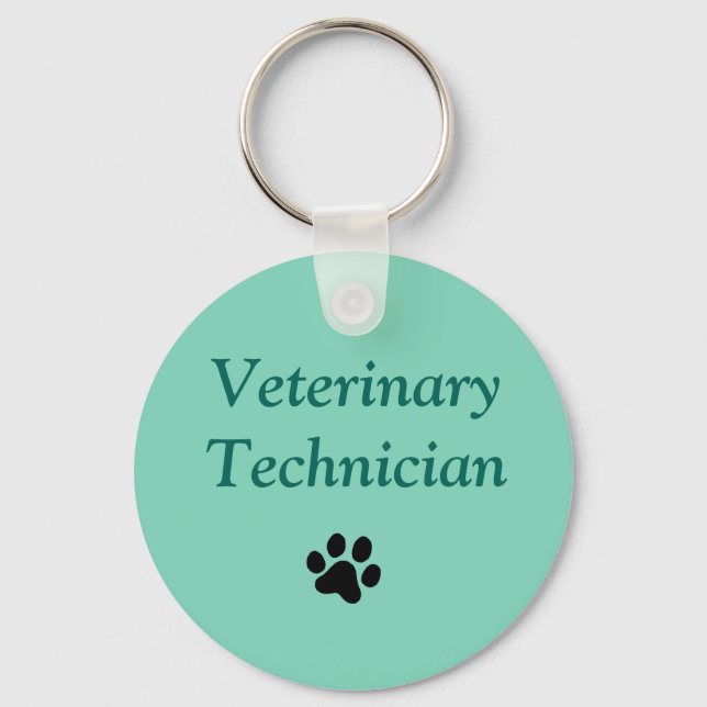 Veterinary Technician/Black Paw Print/Green Keychain (Front)