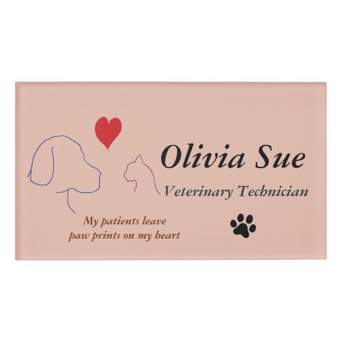 Veterinary Technician Paw Prints On My Heart 2 Name Tag