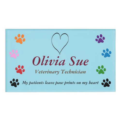 Veterinary Technician Paw Prints On My Heart 3 Name Tag